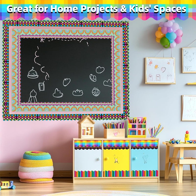 DASTTUIS 6 Rolls 196.8 Ft Decorative Rainbow Bulletin Board Borders Set – Colorful Classroom Trim - Rainbow Theme for Teachers, Schools & Office Decor -Perfect for Birthday, Back to School Theme - Image 4